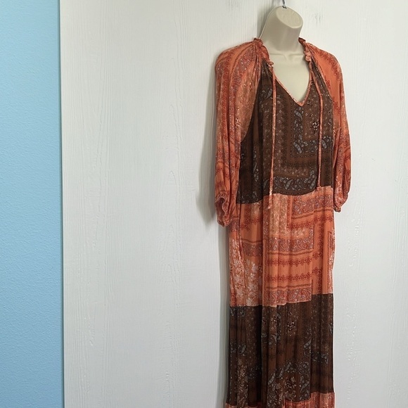 Renee C - Color-block Boho Tiered Three Quarter Sleeve Maxi Dress Small - Picture 6 of 13